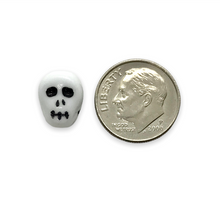 Load image into Gallery viewer, Czech glass skull beads charms 8pc shiny opaque white black inlay 12mm
