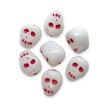Load image into Gallery viewer, Czech glass skull beads charms 8pc opaque white pink inlay 12mm-Orange Grove Beads
