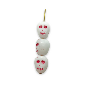Czech glass skull beads 8pc opaque white pink inlay 12mm