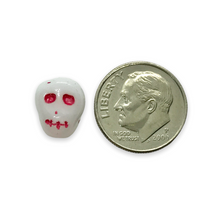 Load image into Gallery viewer, Czech glass skull beads 8pc opaque white pink inlay 12mm
