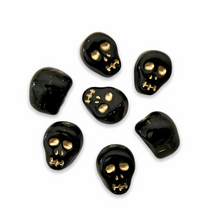 Load image into Gallery viewer, Czech glass skull beads 8pc shiny black gold decor 12mm-Orange Grove Beads

