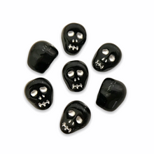 Load image into Gallery viewer, Czech glass skull beads 8pc shiny opaque black silver decor 12mm-Orange Grove Beads
