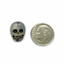 Load image into Gallery viewer, Czech glass skull beads 6pc blue white opaline black 14mm
