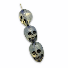 Load image into Gallery viewer, Czech glass skull beads 6pc blue white opaline black 14mm
