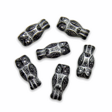 Load image into Gallery viewer, Czech glass owl beads 10pc jet black silver inlay 15x7mm-Orange Grove Beads
