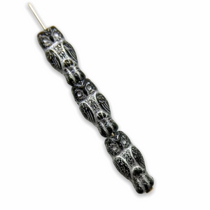 Czech glass small owl beads 15pc jet black silver inlay 15x7mm