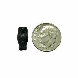 Czech glass small owl beads charms 15pc opaque jet black 15x7mm