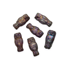 Load image into Gallery viewer, Czech glass owl beads 10pc plum purple metallic AB 15x7mm-Orange Grove Beads
