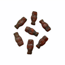Load image into Gallery viewer, Czech glass small owl beads charms 10pc translucent brown picasso 15x7mm-Orange Grove Beads
