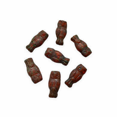 Czech glass small owl beads charms 10pc translucent brown picasso 15x7mm-Orange Grove Beads