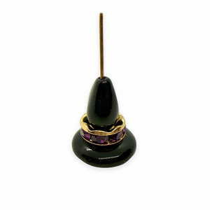 Czech glass black witch hat beads gold amethyst purple rhinestone rondelles 6 sets (18pc)