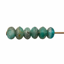 Load image into Gallery viewer, Czech glass rondelle beads 25pc acid etched blue aqua silver 5x3mm-Orange Grove Beads
