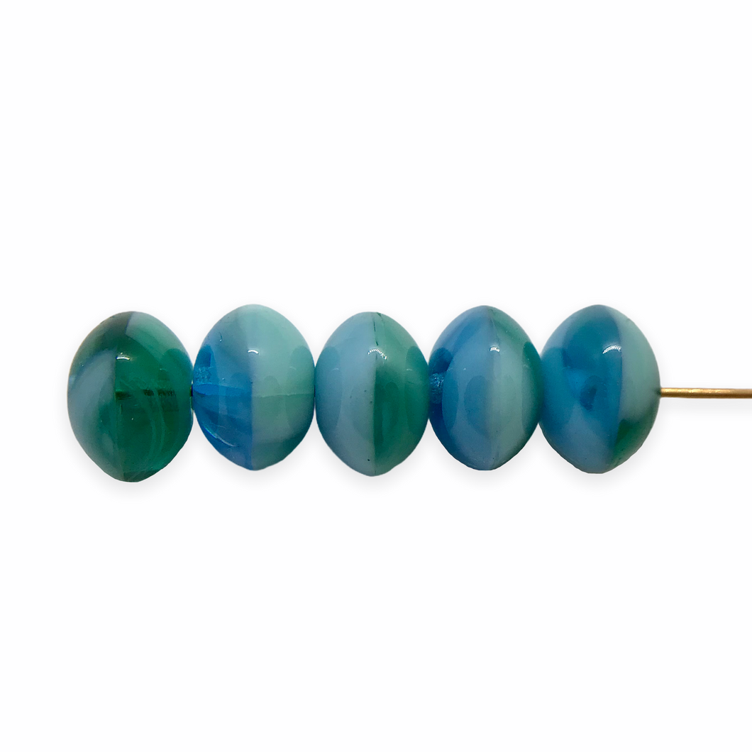 Czech glass smooth rondelle beads 20pc ocean blues blend 9x6mm-Orange Grove Beads