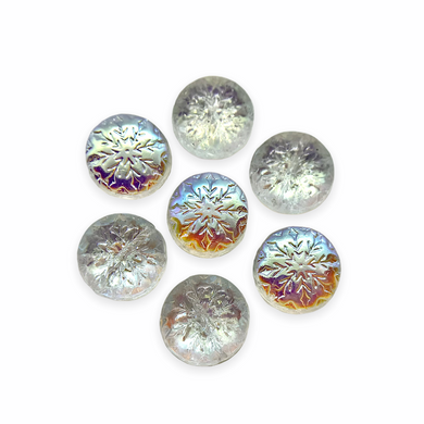 Czech glass snowflake coin beads 10pc crystal AB 12mm #1-Orange Grove Beads