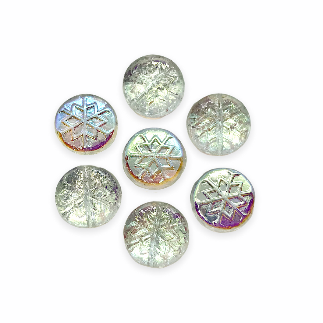 Czech glass snowflake coin beads 10pc crystal AB 12mm #2-Orange Grove Beads