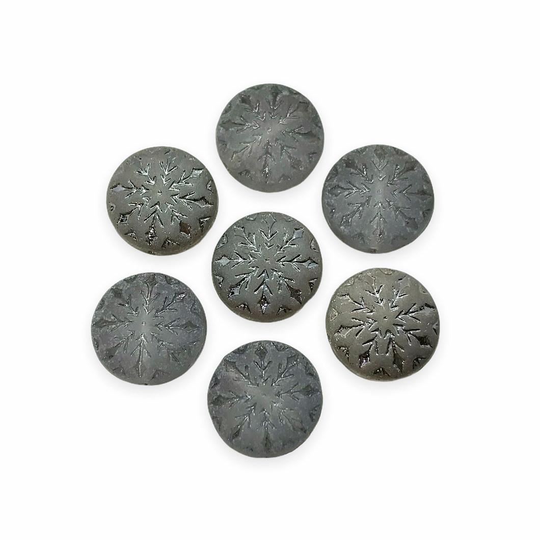 Czech glass snowflake coin beads 10pc matte gray metallic 1/2 12mm-Orange Grove Beads