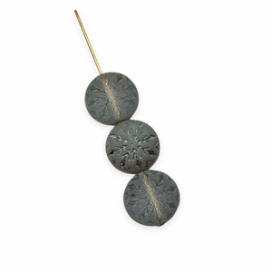 Czech glass snowflake coin beads 10pc matte gray metallic 1/2 12mm