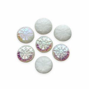 Czech glass snowflake coin beads 10pc opaque white AB 12mm #1-Orange Grove Beads