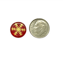 Load image into Gallery viewer, Czech glass snowflake coin beads 8pc Christmas red AB 14mm

