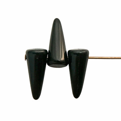 Czech glass spike cone beads 10pc shiny black 13x5mm-Orange Grove Beads