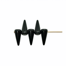 Load image into Gallery viewer, Czech glass spike cone beads 20pc shiny jet black 17x7mm
