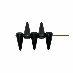Czech glass spike cone beads 20pc shiny jet black 17x7mm