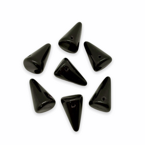 Czech glass XL spike cone drop beads 10pc shiny black 18x12mm-Orange Grove Beads
