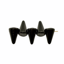 Load image into Gallery viewer, Czech glass XL spike cone beads 10pc shiny jet black 18x12mm
