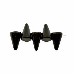 Czech glass XL spike cone beads 10pc shiny jet black 18x12mm