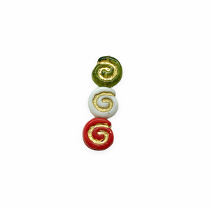 Czech glass spiral roll snail beads 24pc red green white gold Christmas mix 8mm