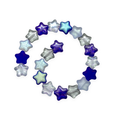 Czech glass puffy star beads charms 20pc blues mix 12mm-Orange Grove Beads