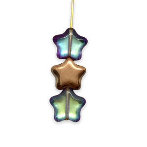 Czech glass star beads 20pc crystal copper rainbow 12mm