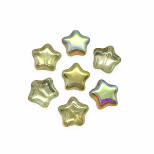 Czech glass star beads charms 20pc crystal yellow rainbow AB 12mm-Orange Grove Beads