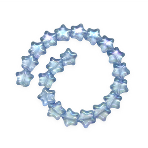 Czech glass puffed star beads 20pc light sapphire blue AB finish 12mm-Orange Grove Beads