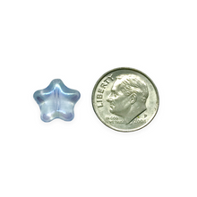 Load image into Gallery viewer, Czech glass puffed star beads 20pc light sapphire blue AB finish 12mm
