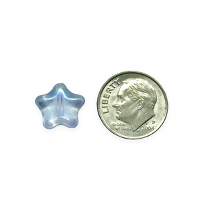 Czech glass puffed star beads 20pc light sapphire blue AB finish 12mm