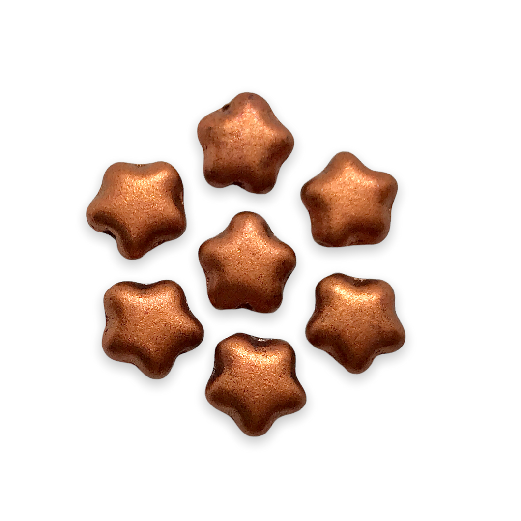 Czech glass tiny star beads charms 50pc matte copper metallic 6mm-Orange Grove Beads