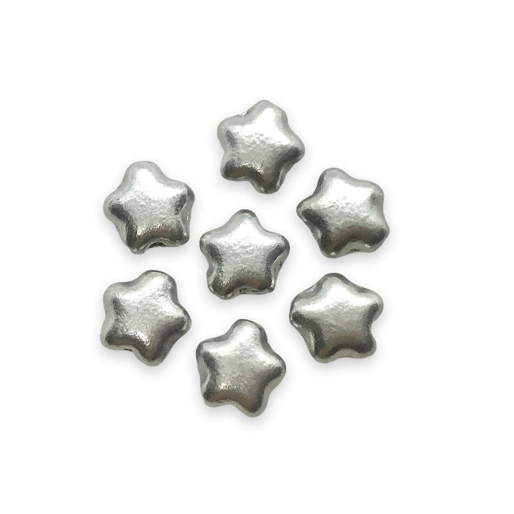 Czech glass tiny star beads 50pc matte silver metallic 6mm