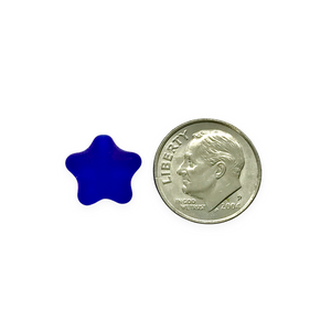Czech glass puffed star beads 20pc frosted blue AB finish 12mm