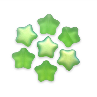Czech glass puffed star beads 20pc frosted green AB finish 12mm-Orange Grove Beads