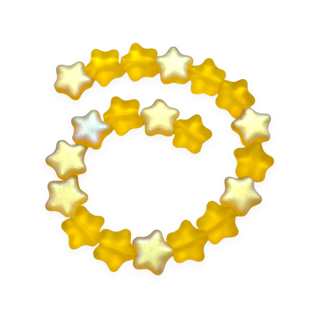 Czech glass puffed star beads 20pc frosted yellow gold AB finish 12mm-Orange Grove Beads