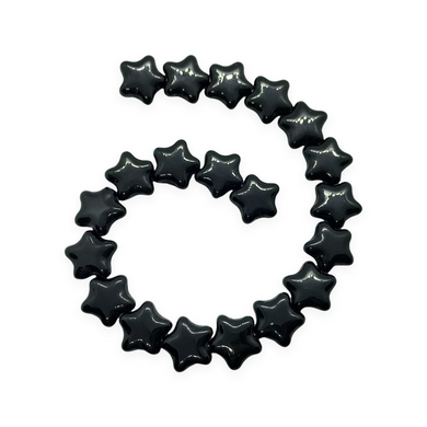 Czech glass star beads charms 20pc opaque jet black 12mm-Orange Grove Beads