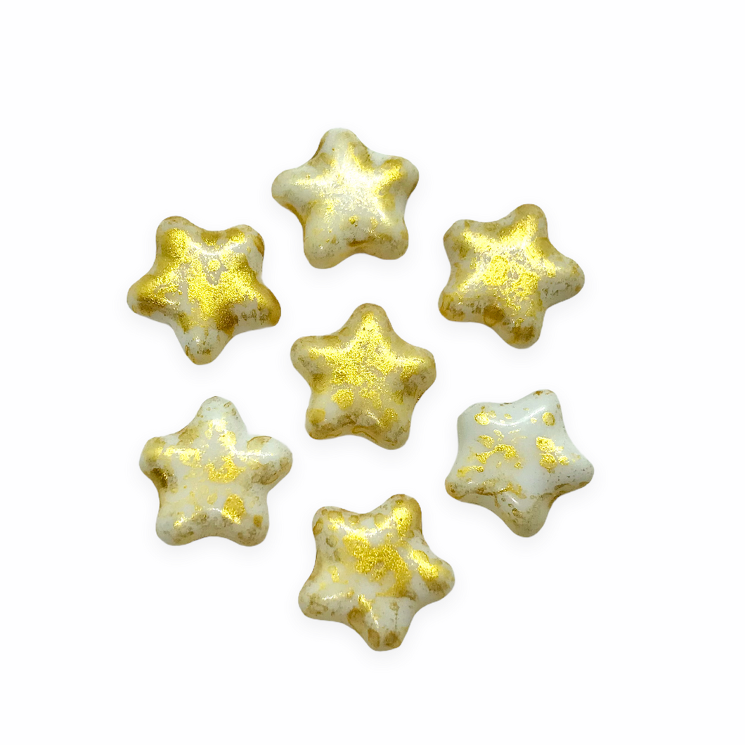 Czech glass puffed star beads 12pc opaque white gold rain 12mm Vertical Drill-Orange Grove Beads