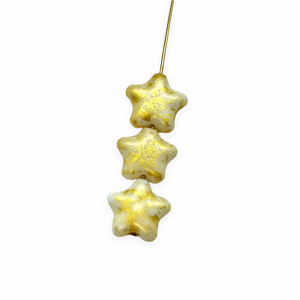 Czech glass star beads 12pc white gold rain 12mm