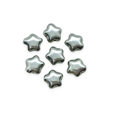 Czech glass tiny star beads charms 50pc shiny silver metallic 6mm-Orange Grove Beads
