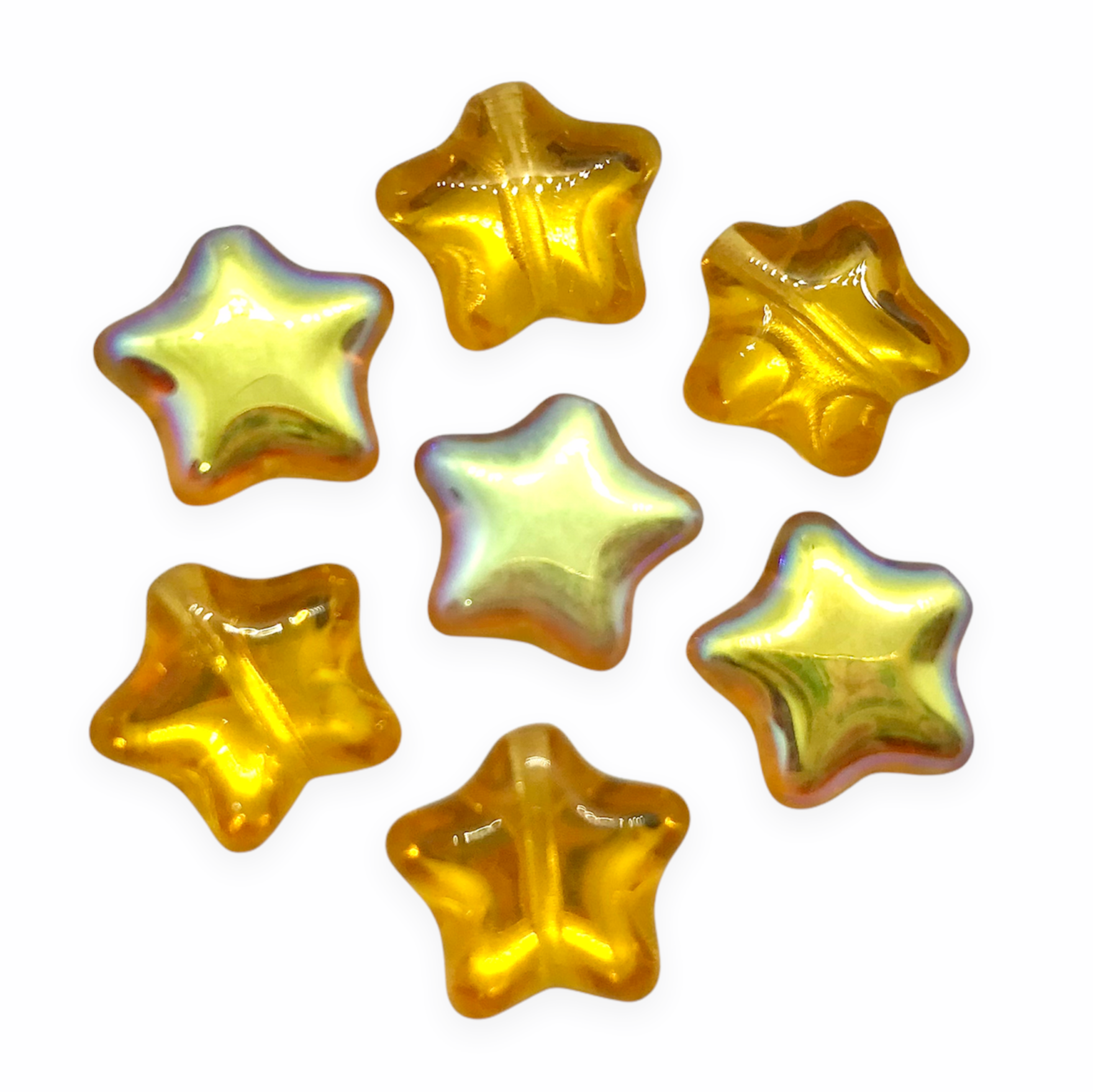 Czech glass puffed star beads 20pc golden topaz AB finish 12mm