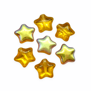 Czech glass puffed star beads 20pc golden topaz AB finish 12mm-Orange Grove Beads