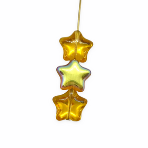 Czech glass puffed star beads 20pc golden topaz AB finish 12mm