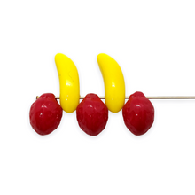 Load image into Gallery viewer, Strawberry banana milkshake Czech glass fruit beads charms mix 12pc
