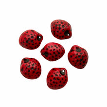 Load image into Gallery viewer, Czech glass strawberry fruit beads 12pc opaque red black seeds 11x8mm-Orange Grove Beads

